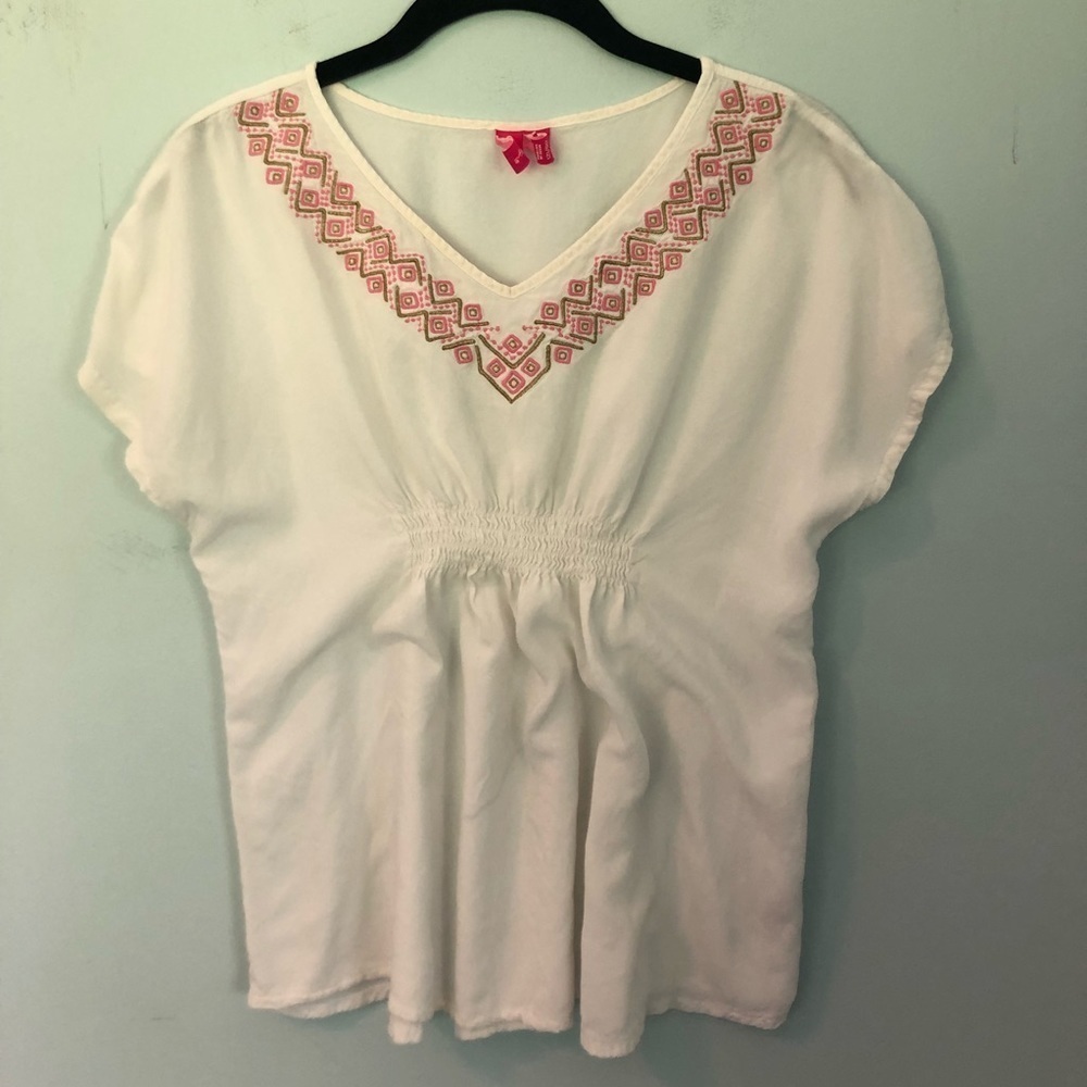 Lilly Pulitzer White Embroidered Short Sleeve Top Size Large